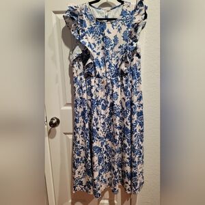 SHEIN Blue and Cream Patterned Dress